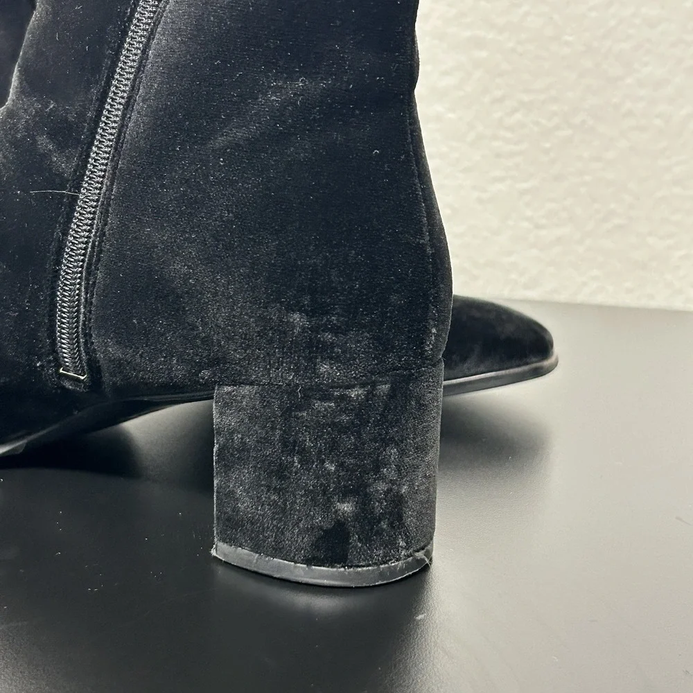 Via Spiga Shoes Booties Black Zip Up Ankle Boot Velvet Block Heel Women's Size 9